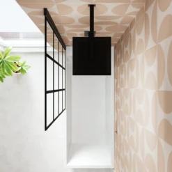 Armourcast Reinforced Slim Edge Square Single Ended Bath & Matt Black Shower Screen - 1700mm