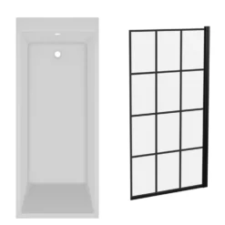 Armourcast Reinforced Slim Edge Square Single Ended Bath & Matt Black Shower Screen - 1700mm