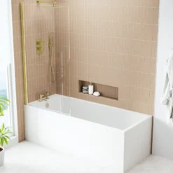 Armourcast Reinforced Slim Edge Square Single Ended Bath with Shower Screen - 1700mm