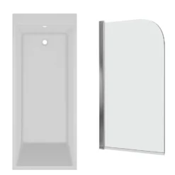 Armourcast Reinforced Slim Edge Square Single Ended Bath with Shower Screen - 1700mm