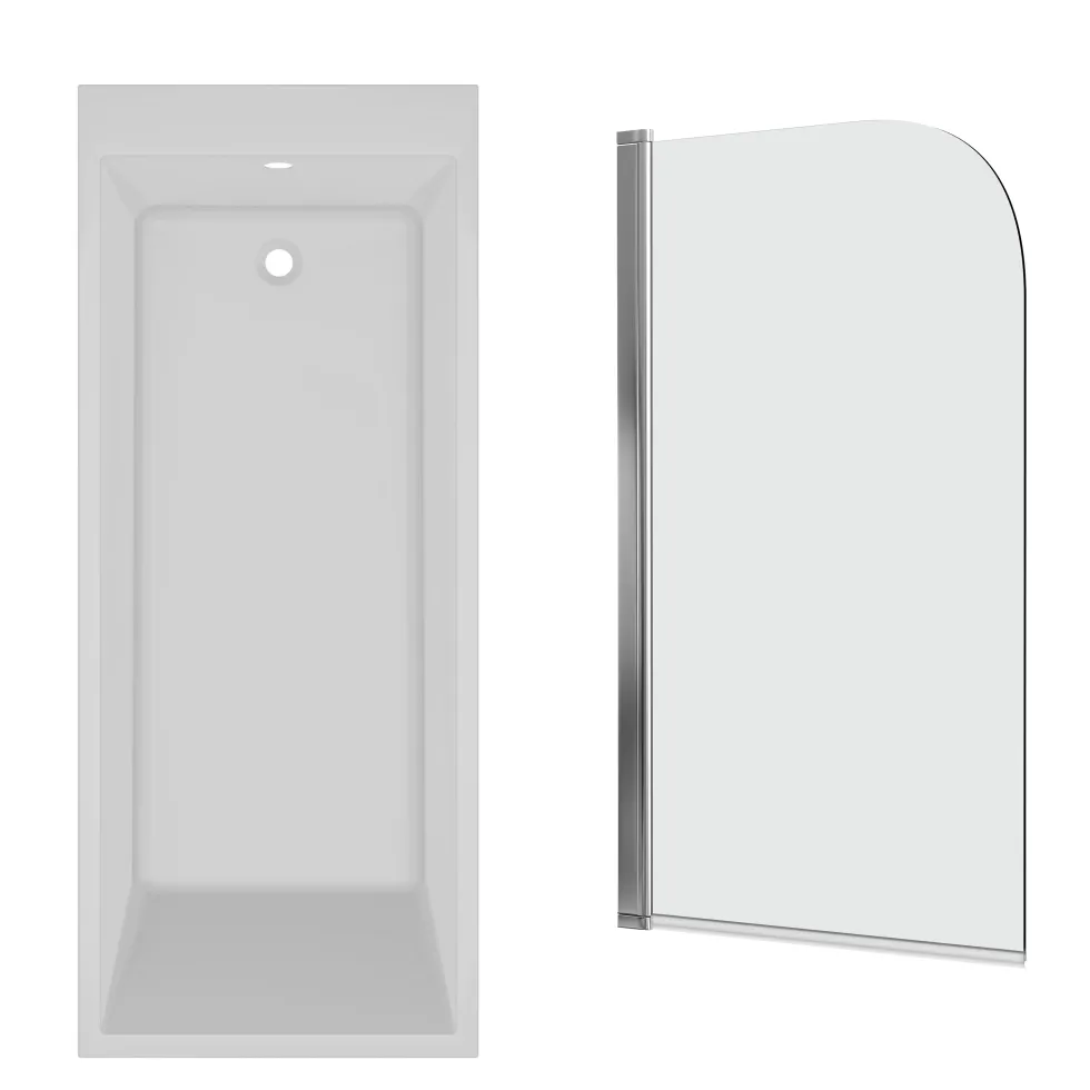 Armourcast Reinforced Slim Edge Square Single Ended Bath with Shower Screen - 1700mm