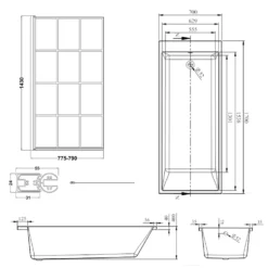 Armourcast Reinforced Slim Edge Square Single Ended Bath with Shower Screen - 1700mm