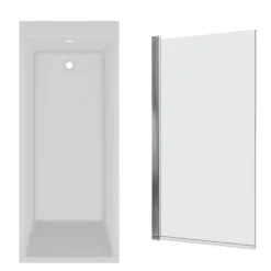 Armourcast Reinforced Slim Edge Square Single Ended Bath with Shower Screen - 1700mm