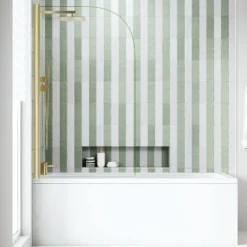 Armourcast Reinforced Straight Square Single Ended Bath & Brushed Brass Shower Screen