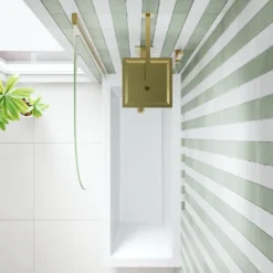 Armourcast Reinforced Straight Square Single Ended Bath & Brushed Brass Shower Screen
