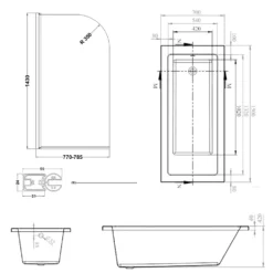 Armourcast Reinforced Straight Square Single Ended Bath & Brushed Brass Shower Screen