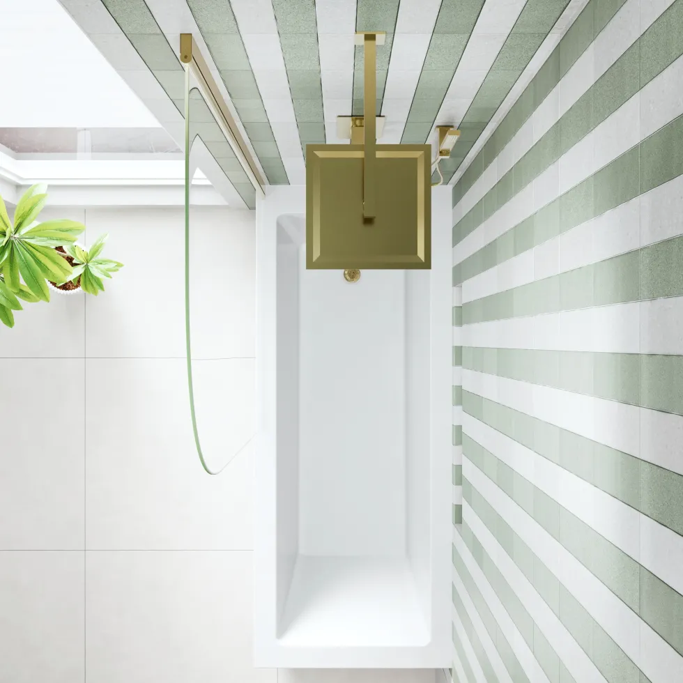 Armourcast Reinforced Straight Square Single Ended Bath & Brushed Brass Shower Screen
