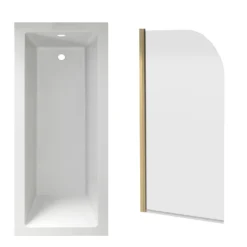 Armourcast Reinforced Straight Square Single Ended Bath & Brushed Brass Shower Screen