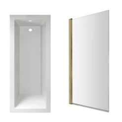 Armourcast Reinforced Straight Square Single Ended Bath & Brushed Brass Shower Screen