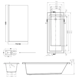 Armourcast Reinforced Straight Square Single Ended Bath & Brushed Brass Shower Screen