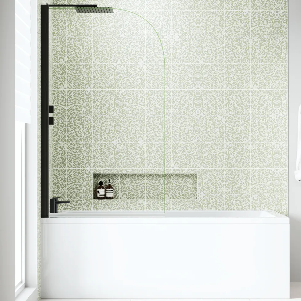 Armourcast Reinforced Straight Square Single Ended Bath & Matt Black Shower Screen