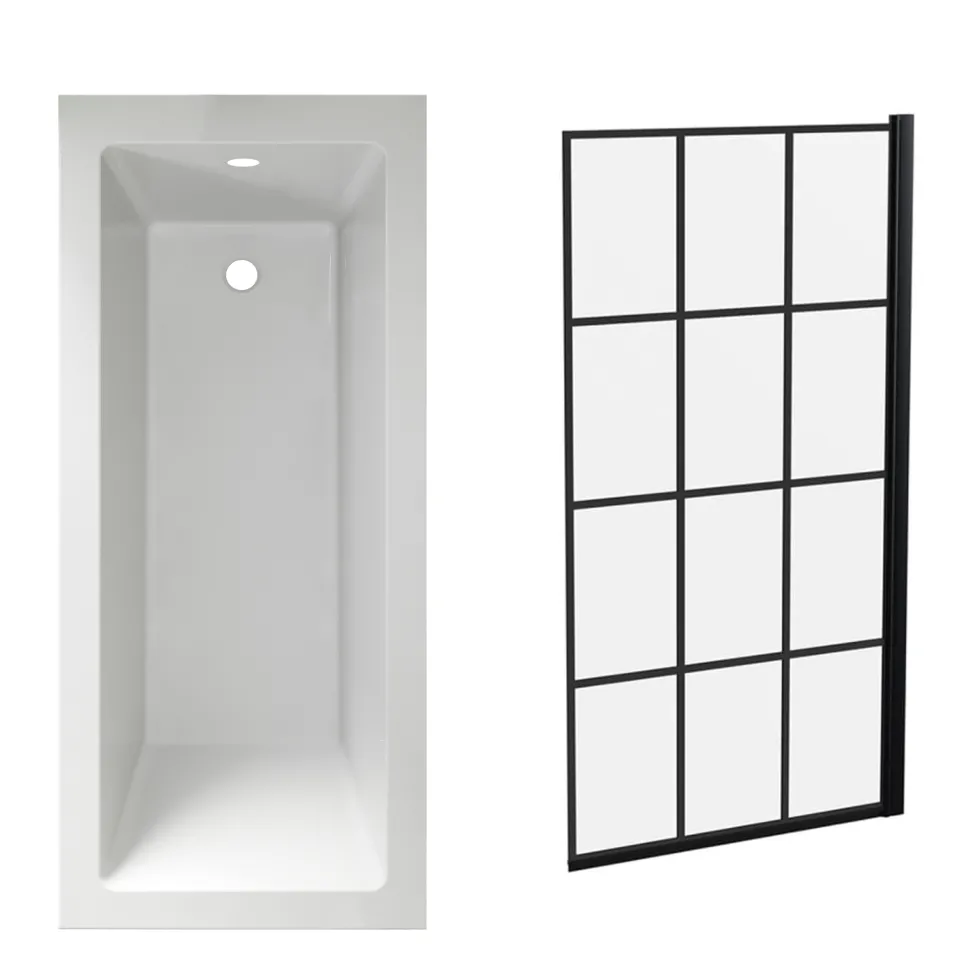 Armourcast Reinforced Straight Square Single Ended Bath & Matt Black Shower Screen