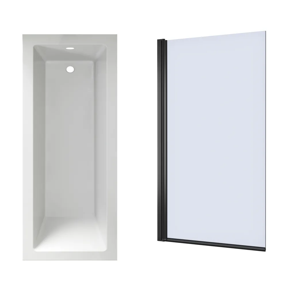Armourcast Reinforced Straight Square Single Ended Bath & Matt Black Shower Screen