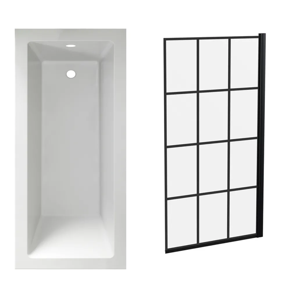 Armourcast Reinforced Straight Square Single Ended Bath & Matt Black Shower Screen