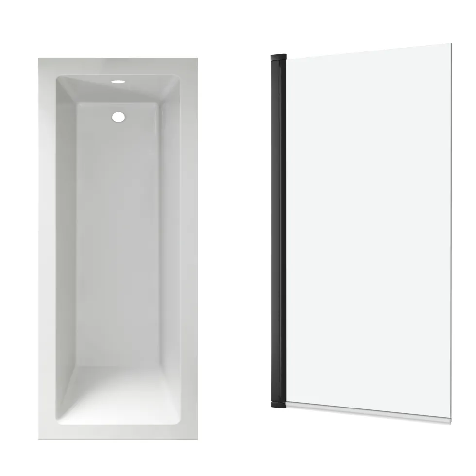 Armourcast Reinforced Straight Square Single Ended Bath & Matt Black Shower Screen