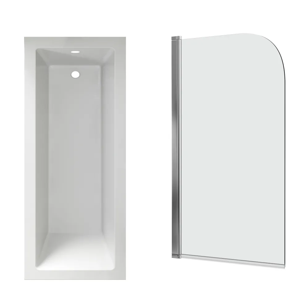 Armourcast Reinforced Straight Square Single Ended Bath with Shower Screen