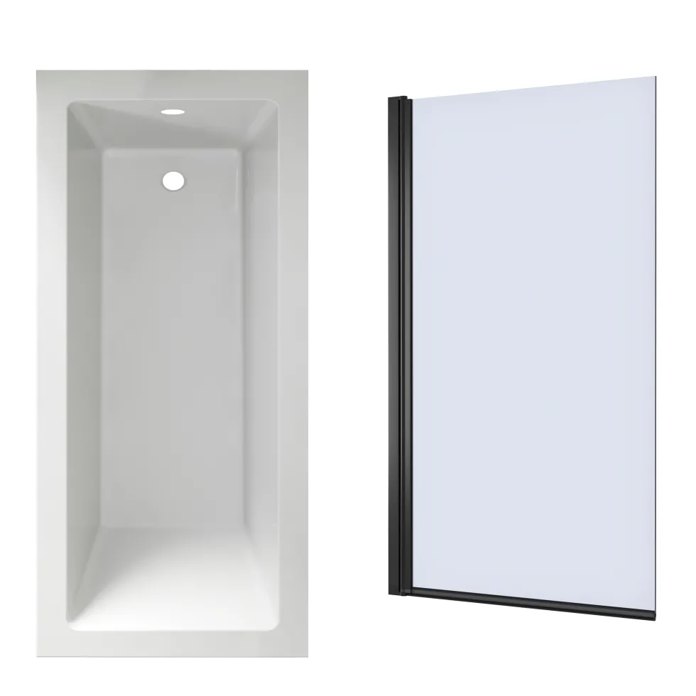 Armourcast Reinforced Straight Square Single Ended Bath with Shower Screen