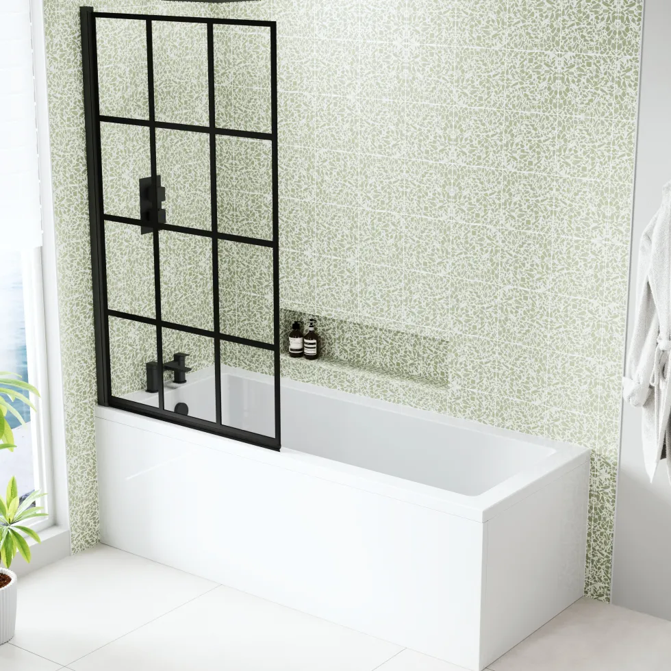 Armourcast Reinforced Straight Square Single Ended Bath with Shower Screen