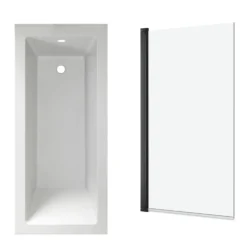 Armourcast Reinforced Straight Square Single Ended Bath with Shower Screen