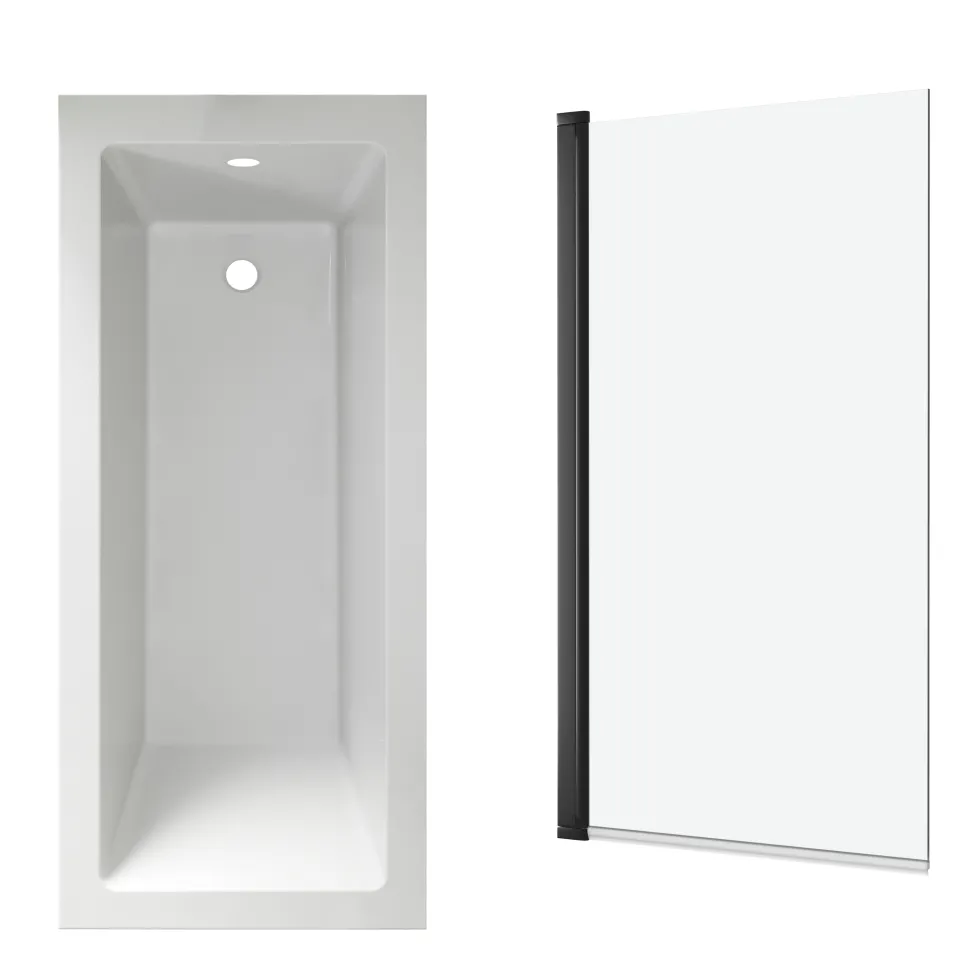 Armourcast Reinforced Straight Square Single Ended Bath with Shower Screen
