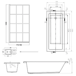 Armourcast Reinforced Straight Square Single Ended Bath with Shower Screen