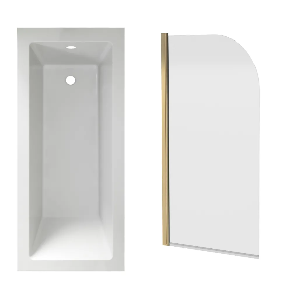 Armourcast Reinforced Straight Square Single Ended Bath with Shower Screen