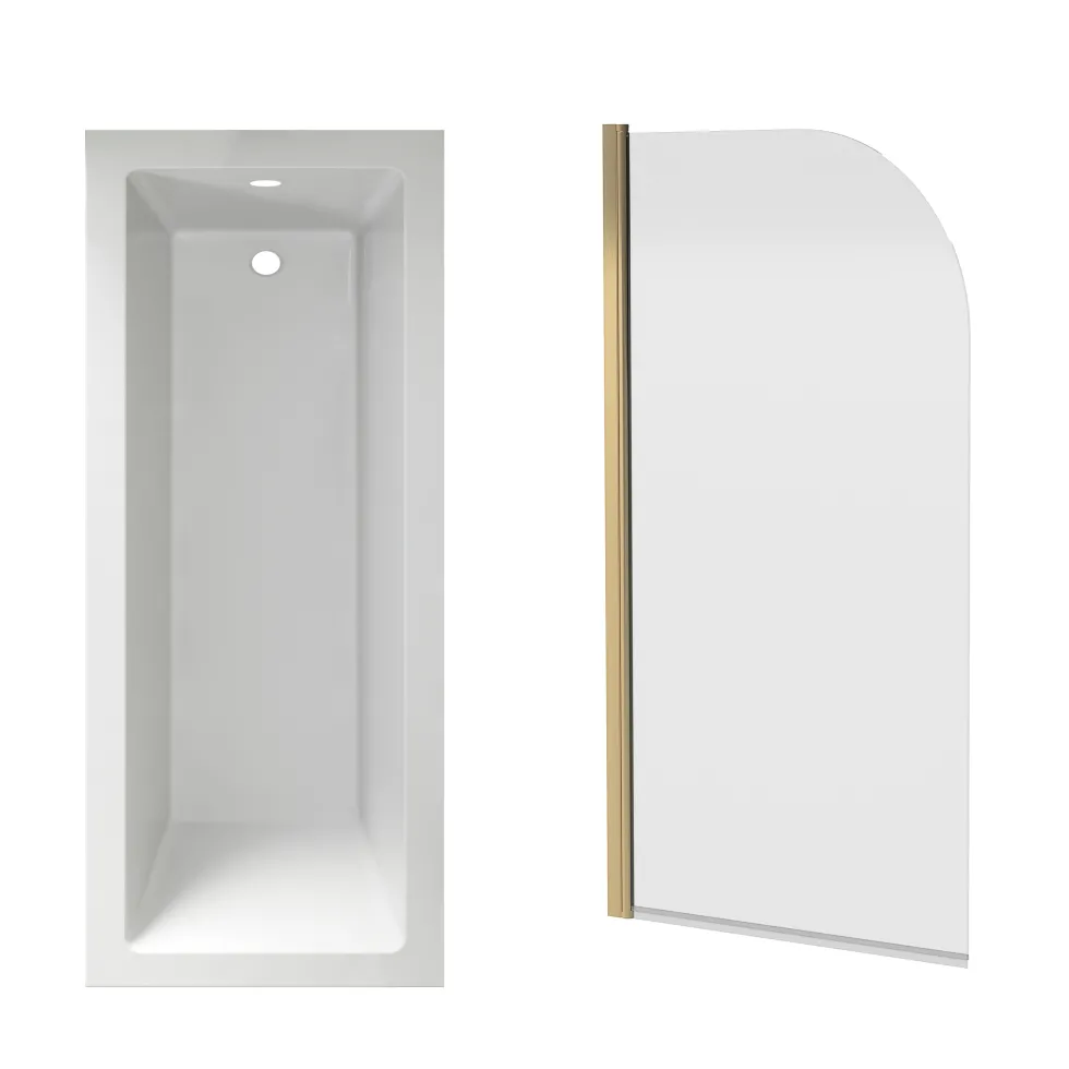 Armourcast Reinforced Straight Square Single Ended Bath with Shower Screen