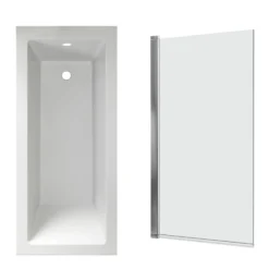 Armourcast Reinforced Straight Square Single Ended Bath with Shower Screen