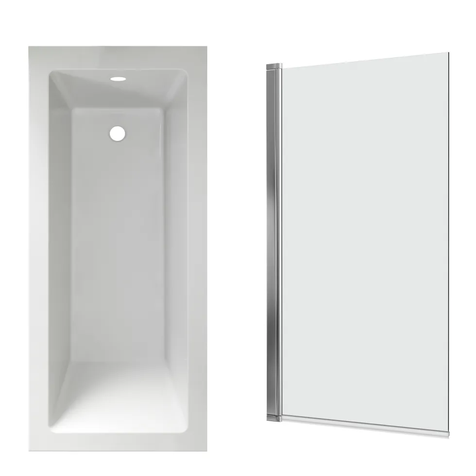 Armourcast Reinforced Straight Square Single Ended Bath with Shower Screen