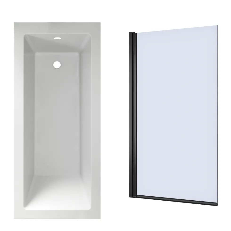 Armourcast Reinforced Straight Square Single Ended Bath with Shower Screen