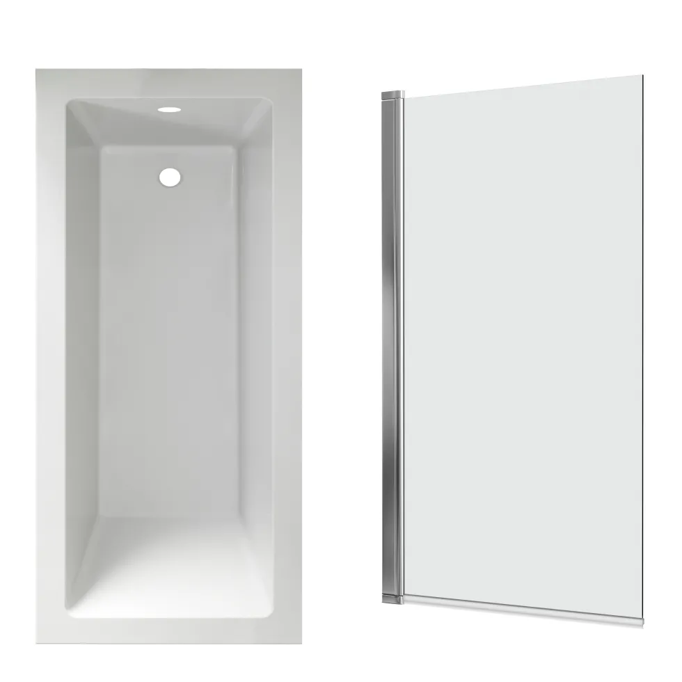 Armourcast Reinforced Straight Square Single Ended Bath with Shower Screen