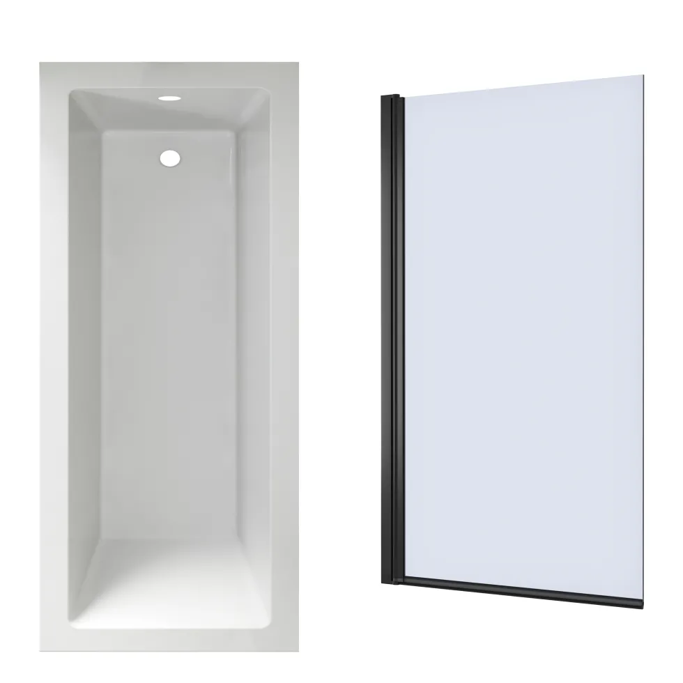 Armourcast Reinforced Straight Square Single Ended Bath with Shower Screen