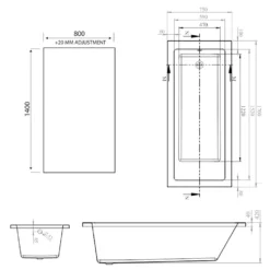 Armourcast Reinforced Straight Square Single Ended Bath with Shower Screen