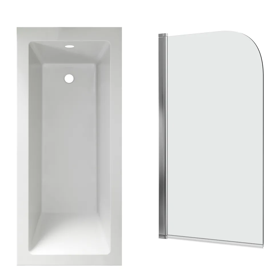 Armourcast Reinforced Straight Square Single Ended Bath with Shower Screen
