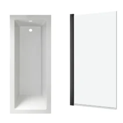 Armourcast Reinforced Straight Square Single Ended Bath with Shower Screen