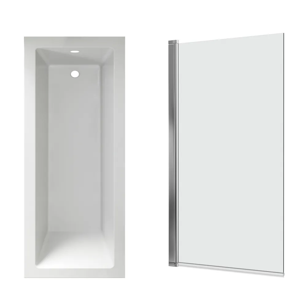 Armourcast Reinforced Straight Square Single Ended Bath with Shower Screen