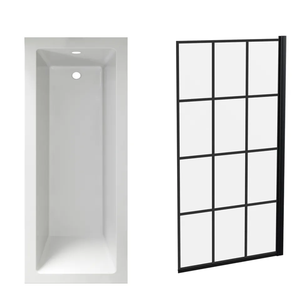 Armourcast Reinforced Straight Square Single Ended Bath with Shower Screen