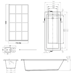 Armourcast Reinforced Straight Square Single Ended Bath with Shower Screen