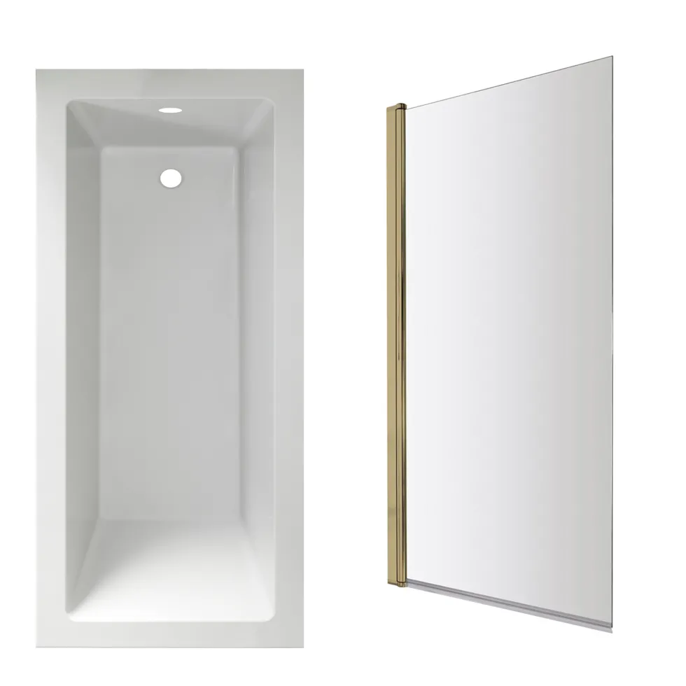 Armourcast Reinforced Straight Square Single Ended Bath with Shower Screen