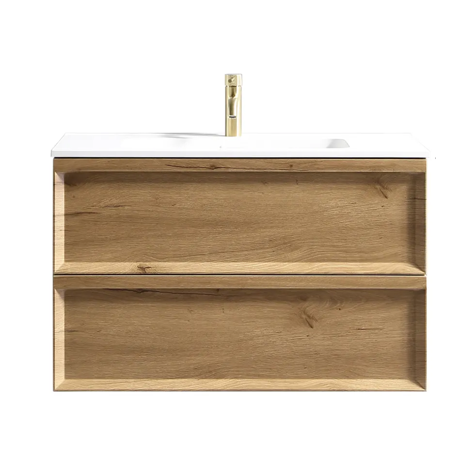Aura 800mm Wall Mounted Natural Oak Vanity Unit & Matt White Basin