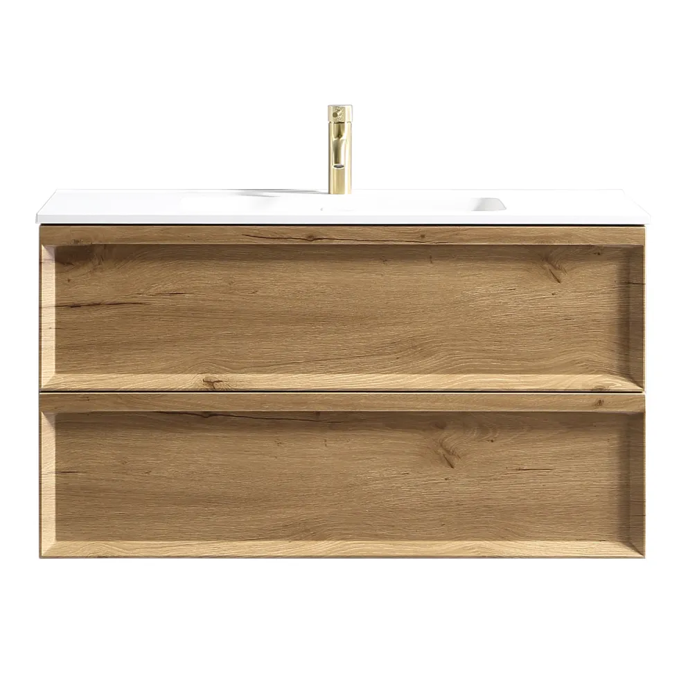 Aura 1000mm Wall Mounted Natural Oak Vanity Unit & Matt White Basin