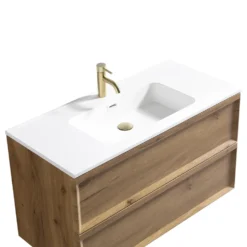 Aura 1000mm Wall Mounted Natural Oak Vanity Unit & Matt White Basin