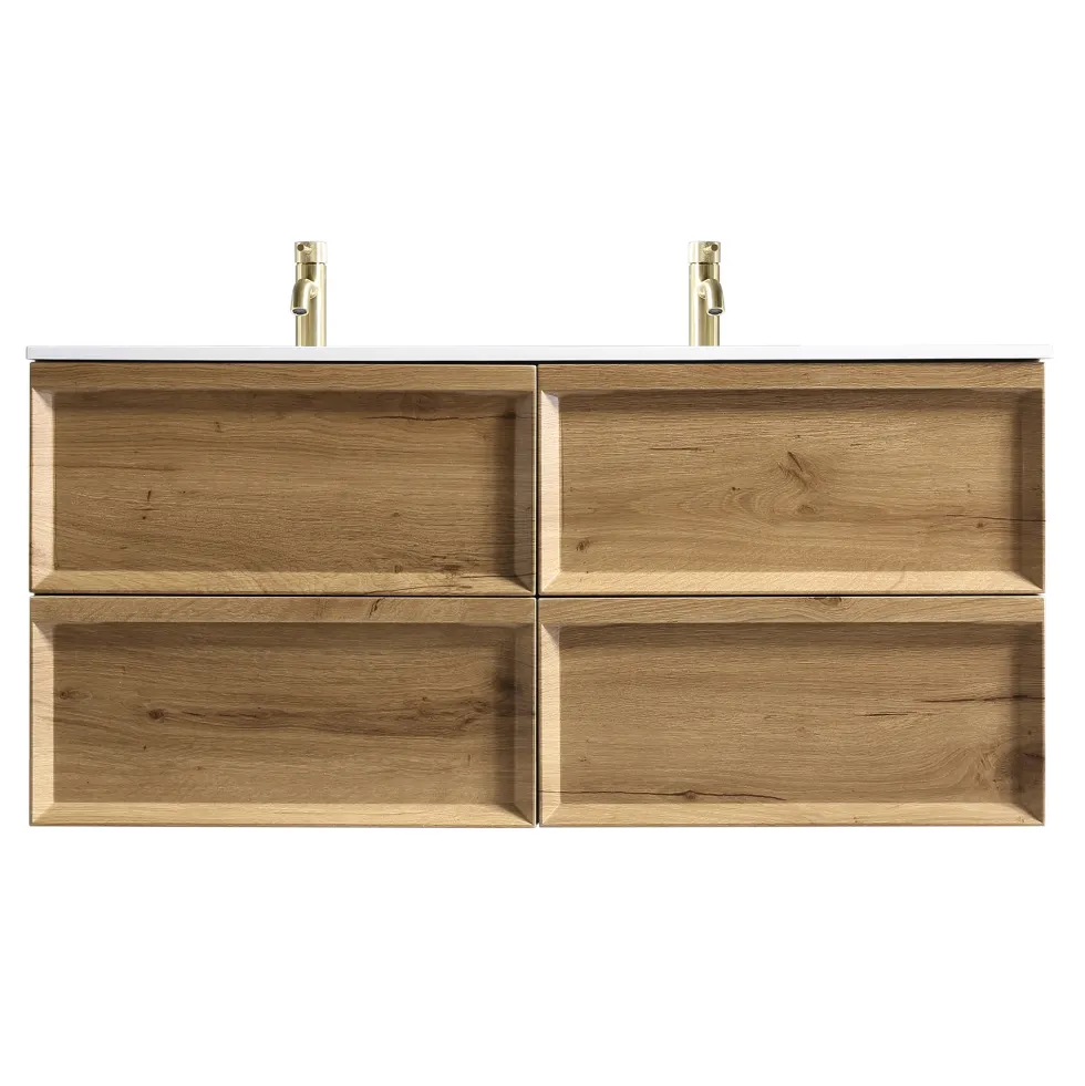 Aura 1200mm Wall Mounted Natural Oak Vanity Unit & Matt White Double Basin