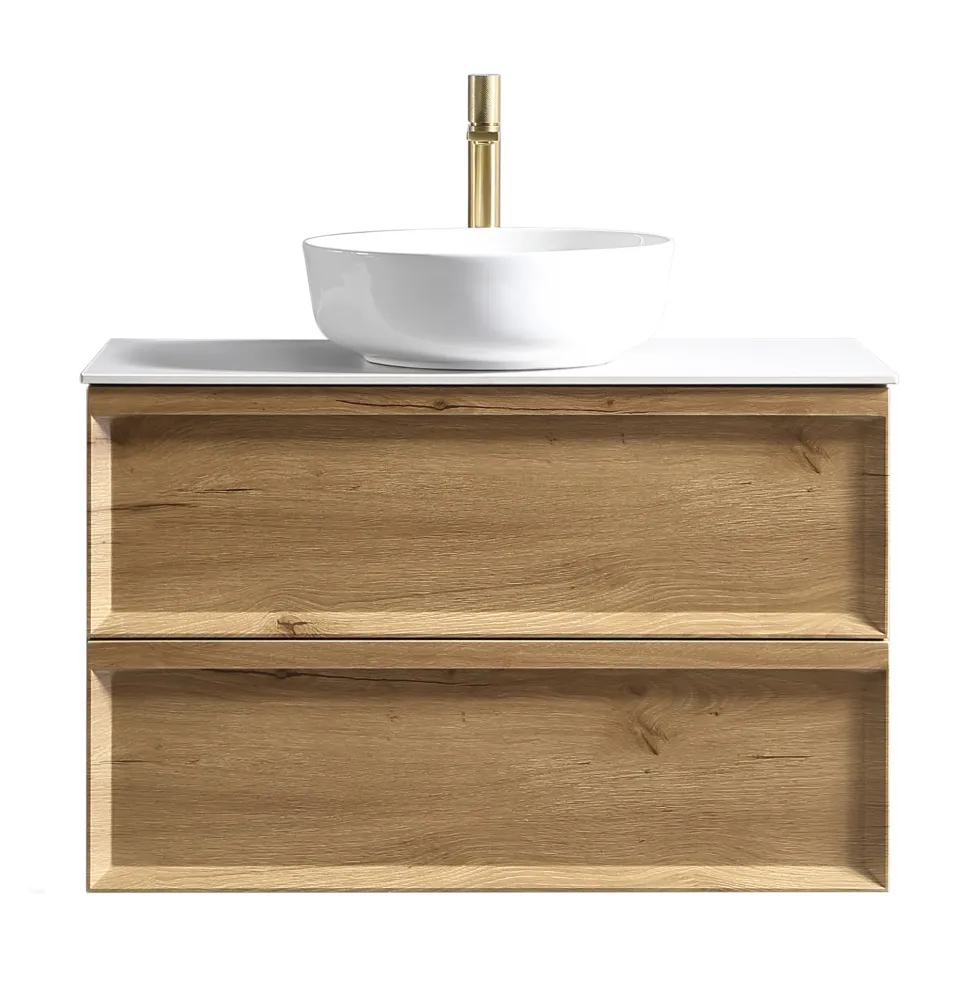 Aura 800mm Wall Mounted Natural Oak Vanity Unit & Sintered Stone Countertop