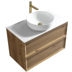 Aura 800mm Wall Mounted Natural Oak Vanity Unit & Sintered Stone Countertop