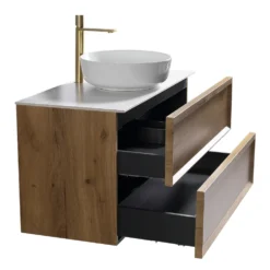 Aura 800mm Wall Mounted Natural Oak Vanity Unit & Sintered Stone Countertop