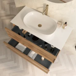 Aura 1000mm Wall Mounted Natural Oak Vanity Unit & Sintered Stone Countertop