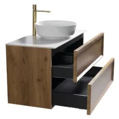 Aura 1000mm Wall Mounted Natural Oak Vanity Unit & Sintered Stone Countertop