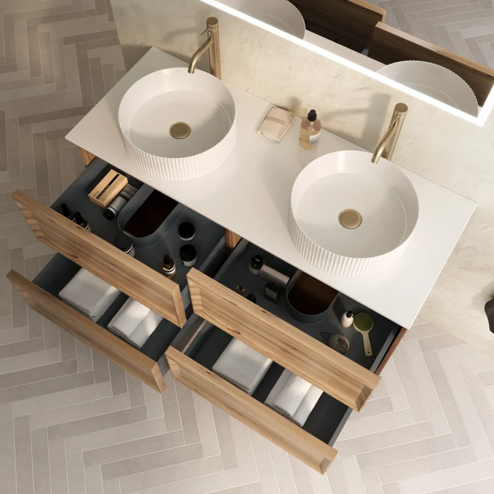 Aura 1200mm Wall Mounted Natural Oak Vanity Unit & Sintered Stone Countertop