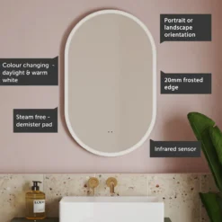 Billy LED Illuminated Oval Mirror with Demister Pad & Colour Change Lights - 500 x 800mm